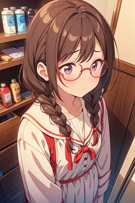 Looking up、 is shy、I have a medicine cabinet、 braids 、Worried face、Round Glasses