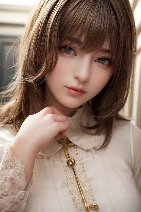 (masterpiece:1.3), (  top quality: 1.4), 
  cinematic lighting , 
( １ girls with light makeup),   beautiful face, (  realistic face), 
  beautiful hairstyle  ,
  Real Eyes ,   beautiful detailed eyes , 
(  real skin ),   Beautiful skin, 
(blouse), 
  absur...