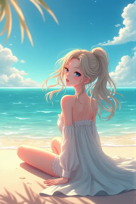 Anime woman on the beach 