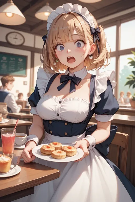 Girl Cafe Maids Surprised Face Is Looking Here