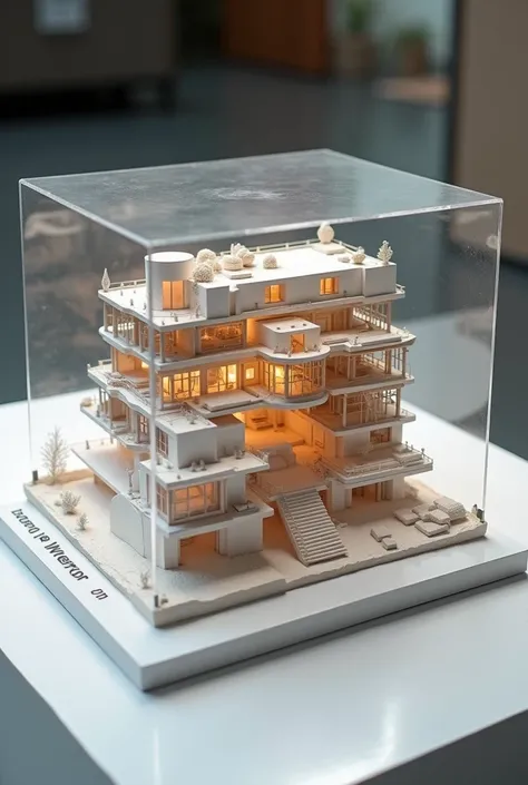  aerial model of a building with a glass case on top, detailed model,  table top model , Miniature Model, Architectural model,  sectional model , Diorama model, highly detailed model,  digital model ,  soft air arena landscape , Model miniatures, large dio...