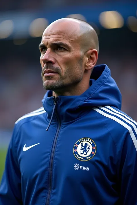 Chelsea FC coach Enzo Maresca goes bald with Chelsea Fc logo