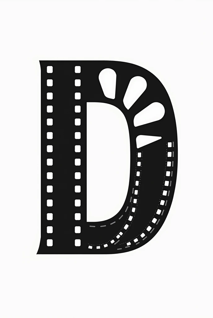 "Please create the letter D With capital letter using a rolled film reel design." With black and white color as logo design no image


