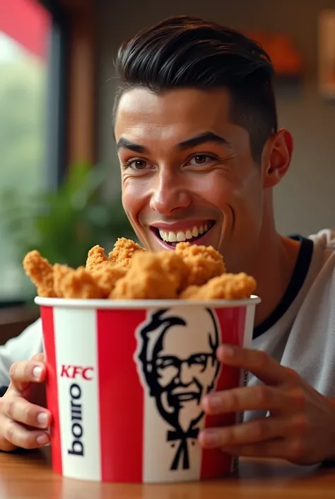 Cristiano Ronaldo Eating KFC and smiling 