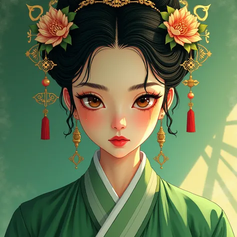 (( full body)), samdoesarts style award winning  full body portrait of a beautiful woman, (( perfect female face )),((Ancient Chinese green clothing)), ((Green costumes of Peking Opera)), ( long sleeves) viewpoint, complex, (beautiful detail eyes, elongate...