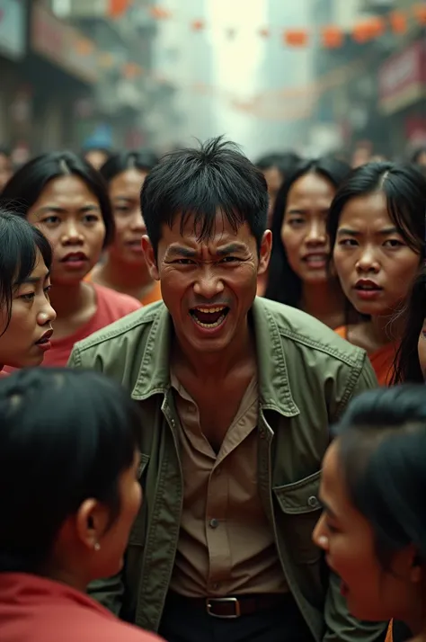 Angry Korean man surrounded by Sri Lankan women 