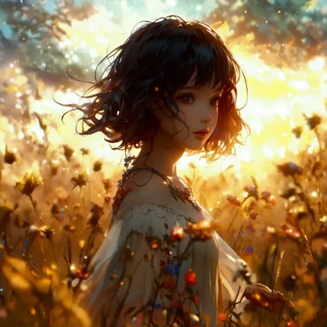 A beautiful, kawaii girl walking through a field of susuki grass, ultra-detailed, photorealistic, 8k, cinematic lighting, dreamy, magical, ethereal, fantasy, colorful, vibrant, (gothic:1.2), (dark fantasy:1.2), intricate details, whimsical expression, eleg...