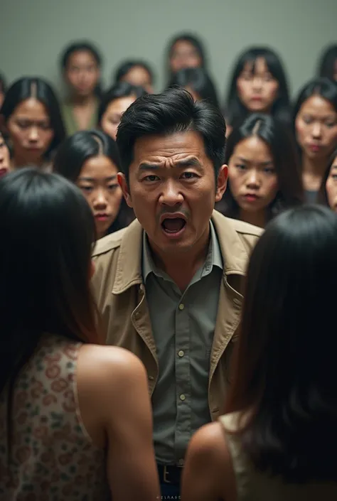 Angry Korean man surrounded by brown women