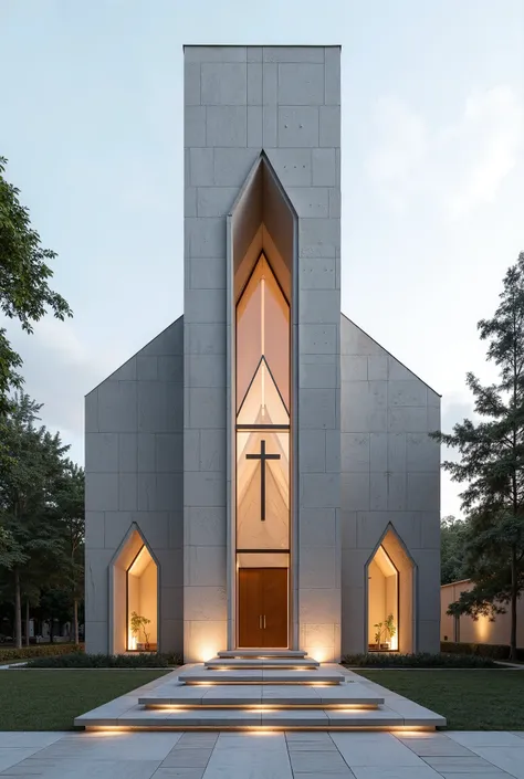 A modern stone church
