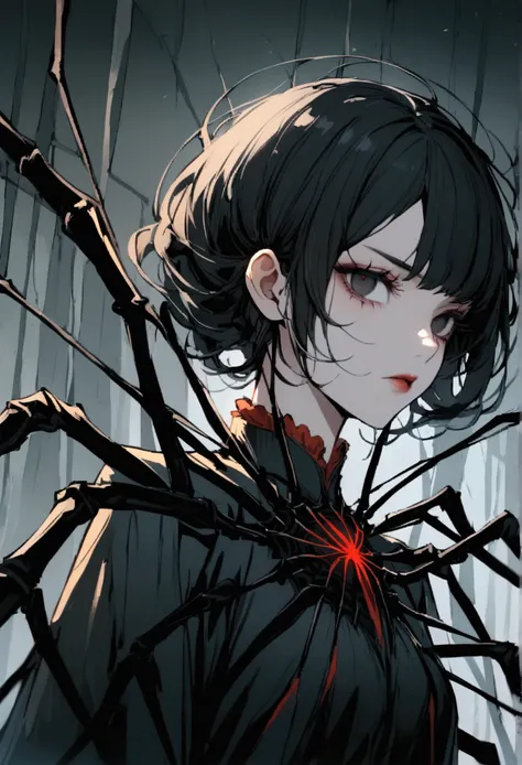 beautiful chin, beautiful, dangerous, devil spider, woman, black hair, black eyes