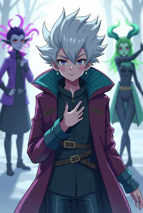  Arcane Fanart where in the foreground with only one face is Powder hugging Ekko from behind smiling and Ekko has a surprised face .  Then on the left side that Jinx is in full body in attack position and on the right side that Ekko is in attack position. ...