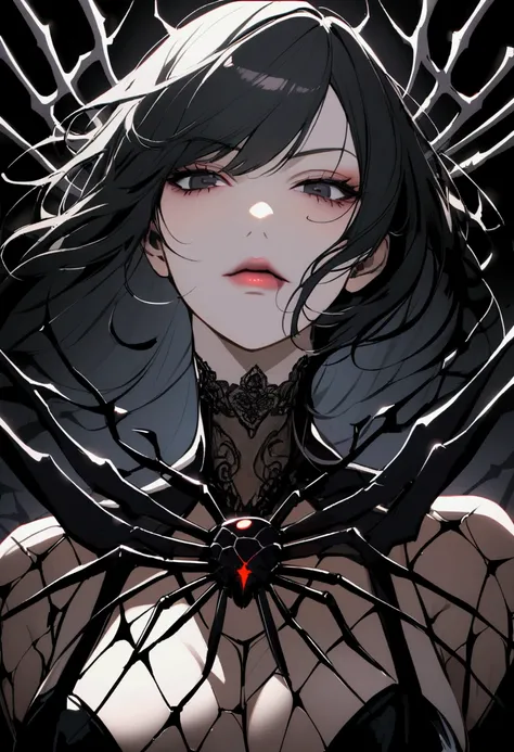 beautiful chin, beautiful, dangerous, devil spider, woman, black hair, black eyes