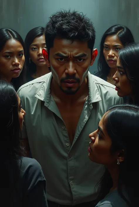 Angry Korean man surrounded by black skinned tamil women