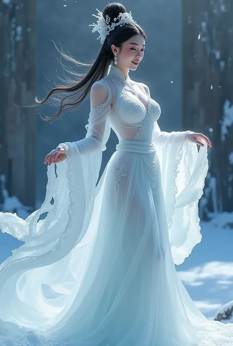 (Ice Sculpture:1.4),Movie Angle,(Fan Bingbing,  Ice Sculpture女孩, anatomically correct, full body girl ,精致Ice Sculpture山茶花,Representative Works: Hanfu, Smile, Sexy ,全身 art, 传统 art, art,女王 art,精彩的身体 art,Stunning aural style,Traditional Japanese girl)