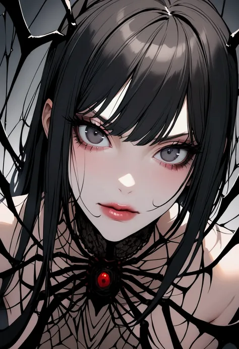 beautiful chin, beautiful, dangerous, devil spider, woman, black hair, black eyes,