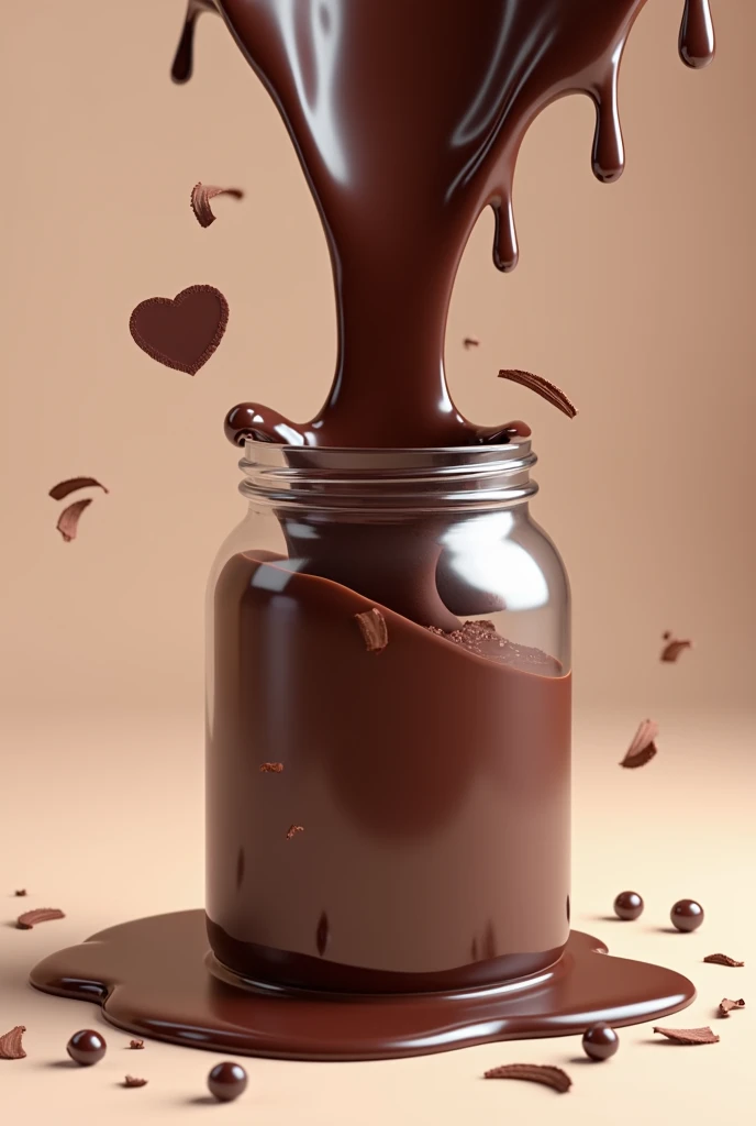 create an image of chocolate jar with chocolate spitting out.