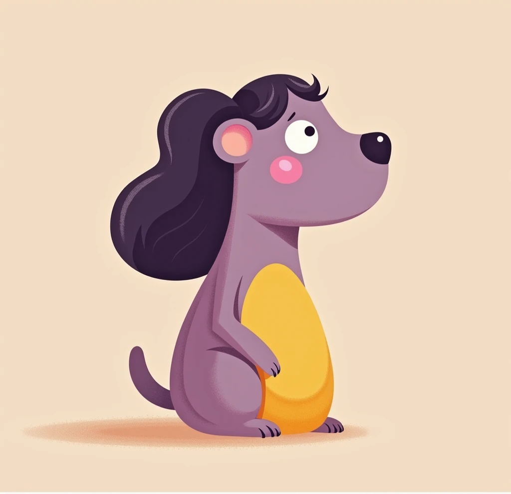  Create a minimalist cartoon style illustration,  with simple forms ,  soft shadows and highlighted outlines .  The color palette must be vibrant , with purple,  yellow and shades of beige predominating . The art should be viewed from the side  (profile)