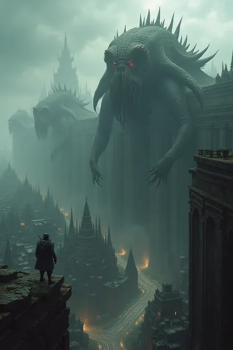 I will see from above a city with a giant iron wall surrounded by terrifying beasts.