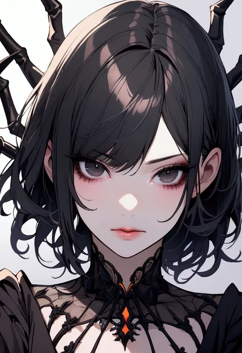 beautiful chin, beautiful, dangerous, devil spider, woman, black hair, black eyes,