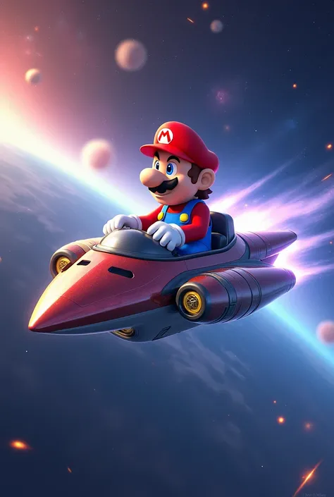 Super mario flying a space ship