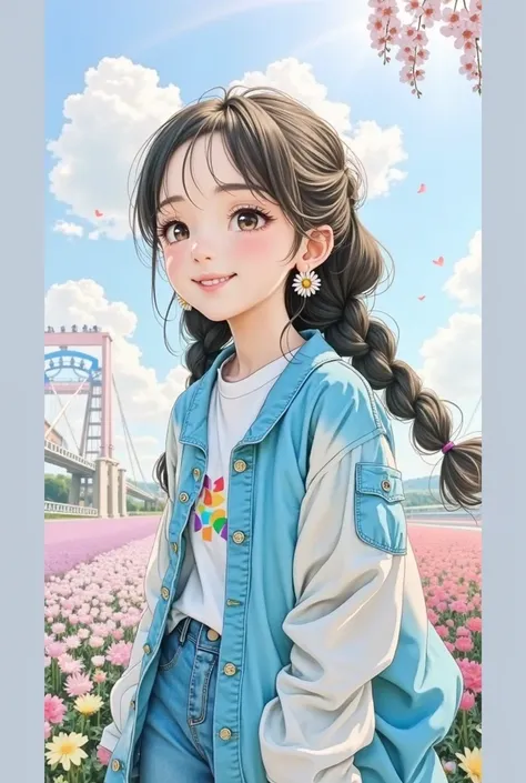 Create an image of a girl similar to Yui Arakaki. Focus especially on the atmosphere around the eyes and the style of the hair, and draw a person who has a similar impression to her. Also, incorporate a bright smile or graceful expression similar to hers. ...