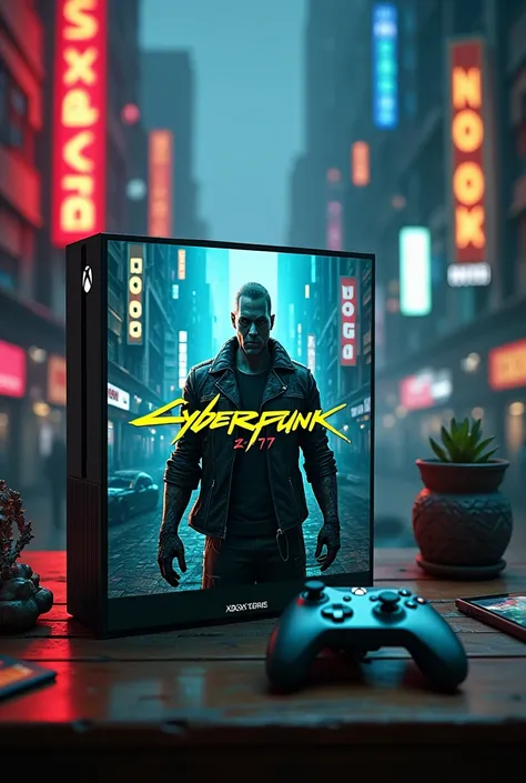 Physical game image of Cyberpun 2077 for Xbox series on a table
