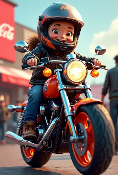 Picture me an adorable s motorcycle show with a human  sitting on top of a motorcycle and smiling