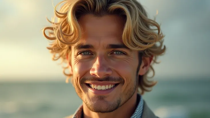 make a beautiful blonde man with nice curly hair