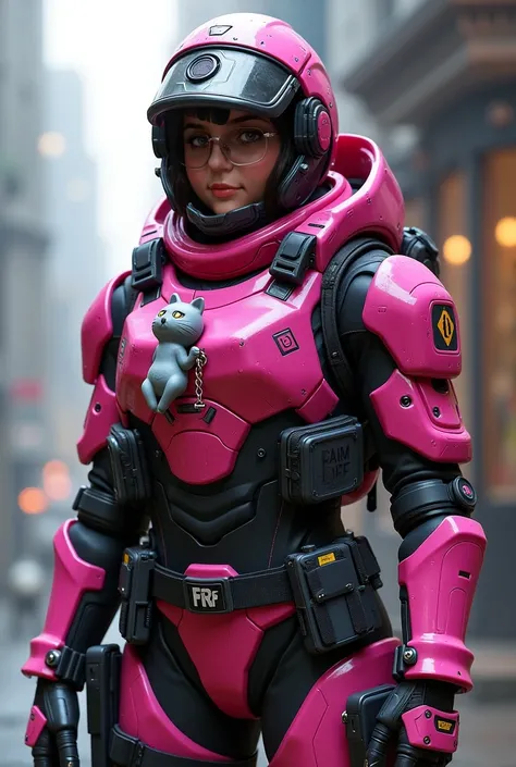 Me as an operator from R6 siege with no helmet and pink armor and a gray cat charm 