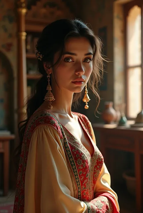 A very beautiful Iraqi woman in an old house with an Iraqi outfit