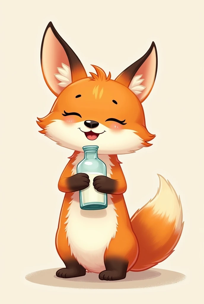 Figure of a fox with a glass bottle of milk