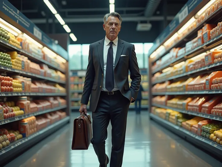 create an ultra realistic image of a businessman at the supermarket