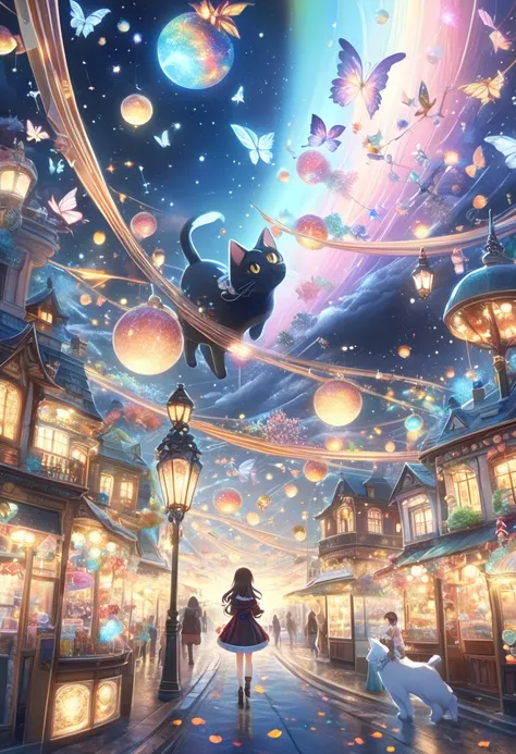  Cute Illustration : landscape,Christmas Street Corner, a landscape like it appears in a picture book ,Emotional, girlが歩いている,break,   Anime inspired by Makoto Shinkais film , Space Art, (    sideways (    Black Cat), mystery, Excellent, meteor ,     Intric...