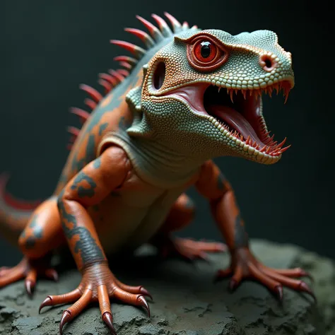 A ((((mutation lizard)))), ((red eyes)), (long claws), ((((open mouth and long fangs)))), (((photorealistic)))