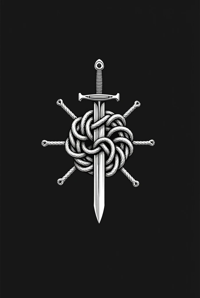 Gordian Knot with sword cutting it as symbol logo , black and white