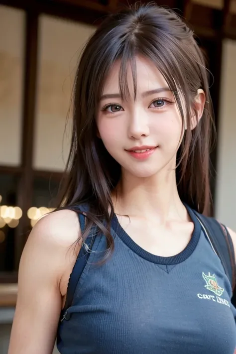 (8k,  top quality , masterpiece: 1.2), ( realistic ,  realistic : 1.37),  super detailed ,  1 girl, 20 years old, big, Beauty, cute, smile, Alone,  athletics , uniform,  tracking & Field, Daytime, (nose), (smile: 1.15), (Shut up),  beautiful eyes, Mid-leng...