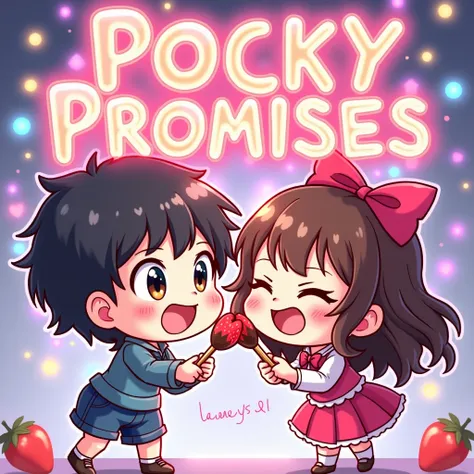 A colorful and vibrant streaming thumbnail features the title "Pocky Promises" in bold, playful letters, with a font that resembles Japanese pop culture. The background showcases a stylized chibi anime illustration of a Pocky stick, with a pastel-colored s...