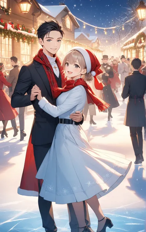   masterpiece :1.2， top quality，      high definition    ，8ｋ，  christmas illustration，((Dancing on ice  ))， 白い赤ちゃんのキツネ とDancing on ice  ，    letter with a small red bandana wrapped around the neck  、cute,  Priest ,     Details，  professional photography ， ...