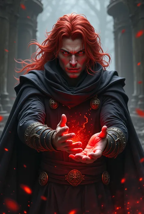 redhead male necromancer casting a dark spell 1/4 headshot