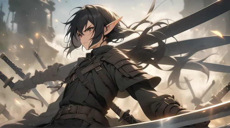 Black Haired Elf with 6 Swords