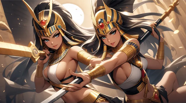 Egyptian mythology, beautiful girl with weapons