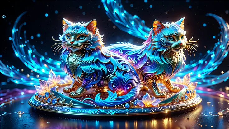 Generate A Cat, Adorable Animal In The Style Of Fantasy And Celestial Art. The Animal Should Be The Most Beautiful Ever Created, Featuring Intricate Details Such As Soft, Fluffy Feathers, Silk-Like Textures, And Satin Elements. Incorporate Subtle Phantasma...