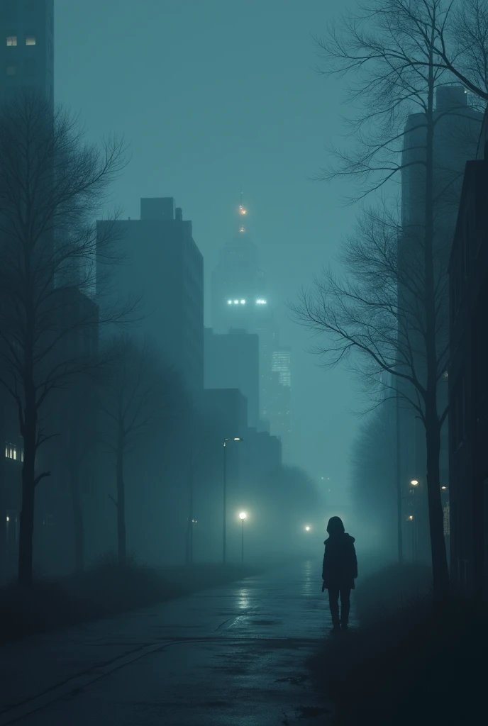 Narrator:**  
    "Whispers on cold nights that make hearts race."  
    **Prompt:** "A nighttime image of the city shrouded in mist, with faint lights flickering in the distance."
