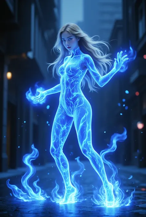 bailing_fire,composed of fire elements,fire element,girl made of blue flames,Fire Skin,surrounded by blue flames.,
blue fire,blue flame,the person in the image is a young woman with long blonde hair and striking blue eyes.,
she is standing in a dark room w...