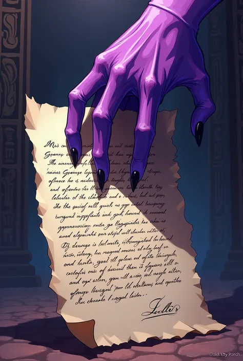  Letter from Yugioh with an anime image of Poppy Playtime purple hand