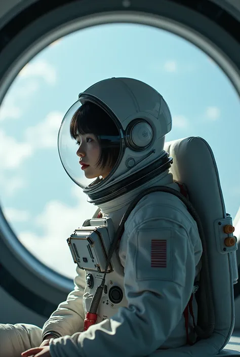 bubble helmet, (8k, raw photo, best quality, masterpiece), (photorealistic), outstanding detail,
inside spaceship, astronaut, spacewalk, eva, weightless, zero gravity, space walking,
(cute japanese girl, 20 years old), full body,

side view
(dramatic light...