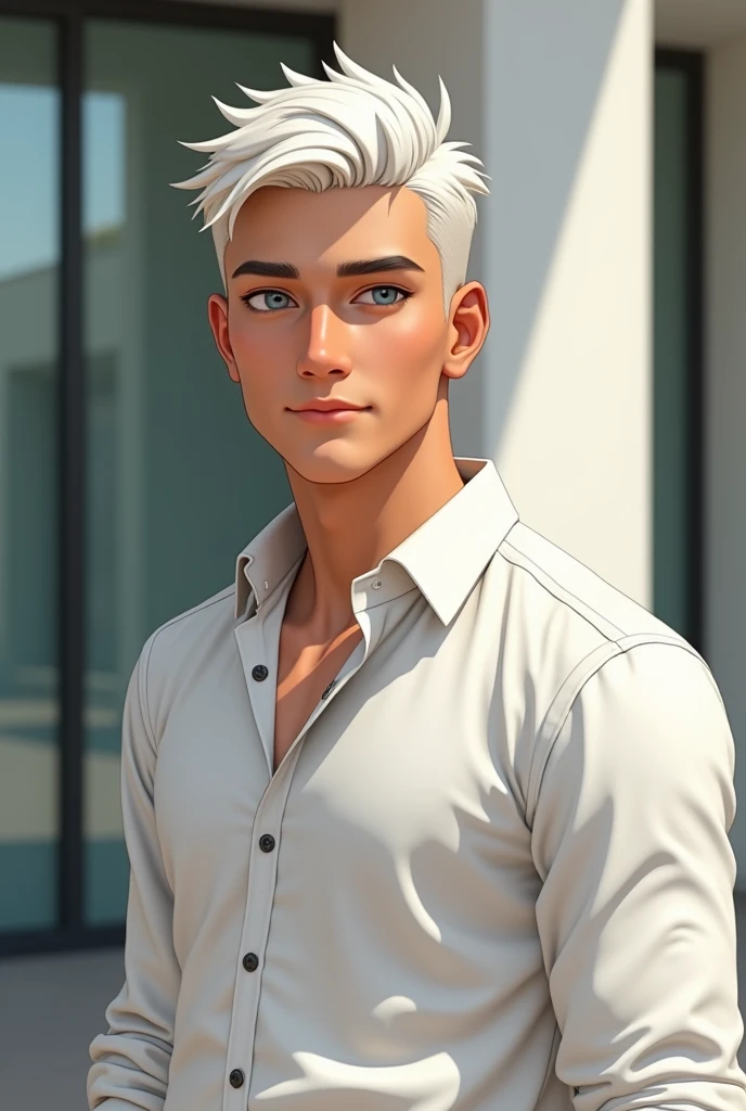 Short white hair tan skin male modern day young