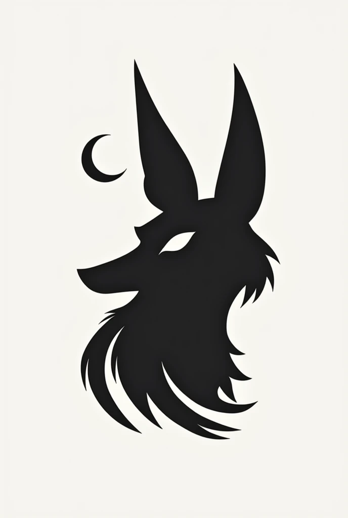 anubis logo 2d black and white with Crescent moon, simple desingn