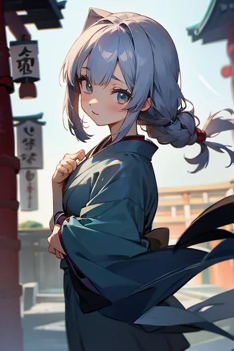 Grey Hair、cute、Beauty、 high school girl、navy jumper、(( Japanese anime female eyes:1.35)).