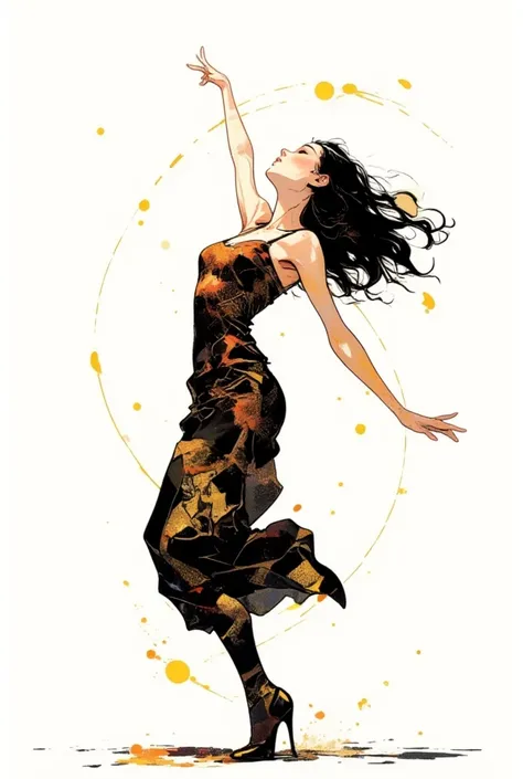 Woman dancing,Millerball,Im plummeting to the ground , poster art, Screen Printing Poster,  graphic novel cover art ,  graphic details ,  promotional artwork , Poster illustration, Illustrated poster, By Jens Sondergaard  ,  fashion illustration drawn on a...